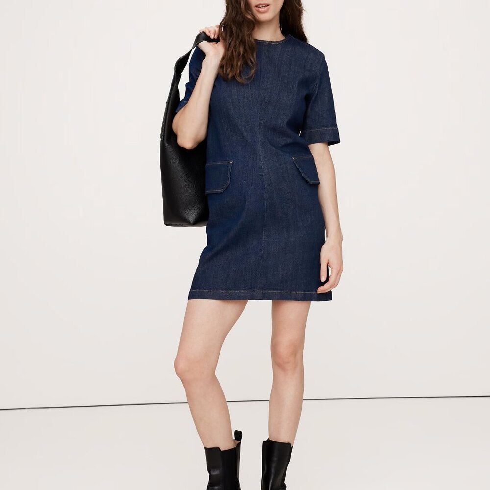 NWT! Banana Republic Dark Rinse Denim Utility Mini Western Dress 6 *Small